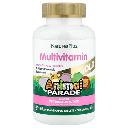 NaturesPlus, Animal Parade® Gold, жевательные мультивитамины для детей, со вкусом арбуза, 120 таблеток в форме животных