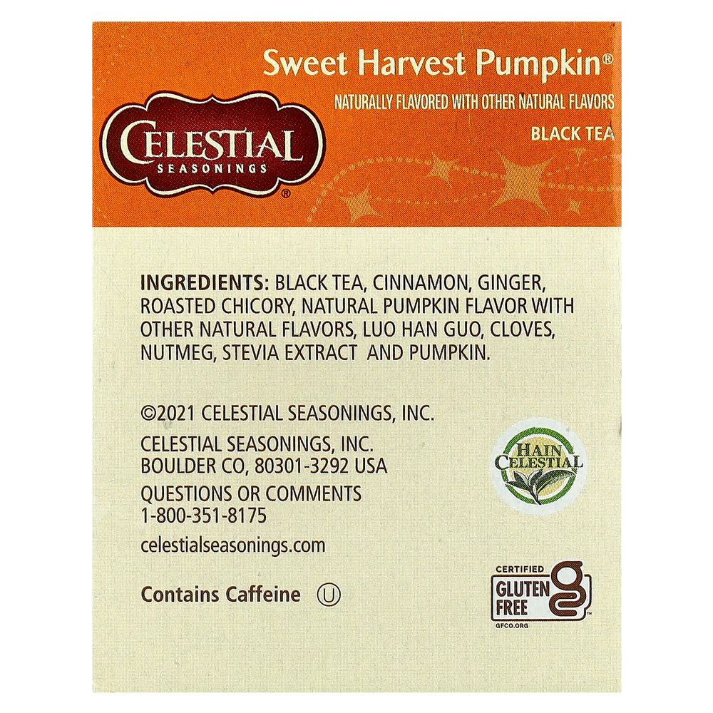 Celestial Seasonings, черный чай, сладкая тыква, 18 чайных пакетиков, 57 г (2 унции)