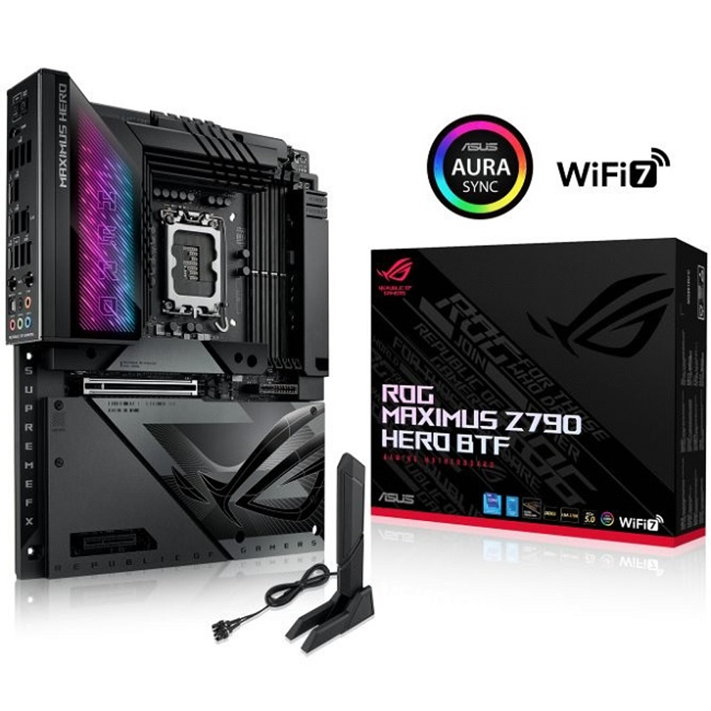 Материнская плата ASUS ROG MAXIMUS Z790 HERO BTF, LGA1700/Z790/4xDDR5/PCI-Ex16/M.2/Wi-Fi/GLAN/HDMI/ATX (90MB1H50-M0EAY0)
