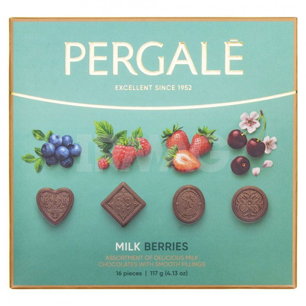 Набор шоколадных конфет Pergale ассорти Berries (черника, малина, клубника, вишня) из молочного шоколада, 117 г (из Литвы)