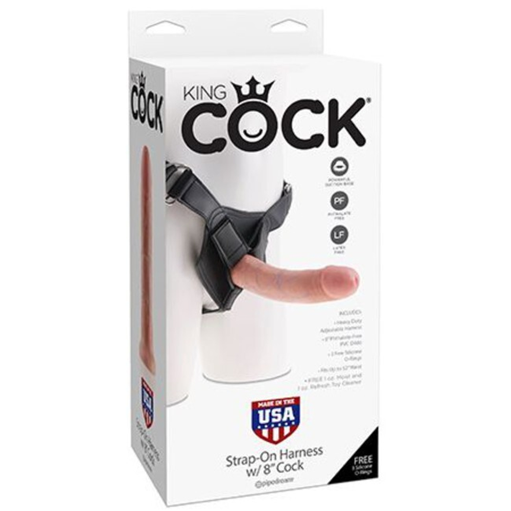 Страпон Strap-on Harness 8" Cock трусики с телесной насадкой (Цвет: Телесный фаллоимитатор, черный трусы)