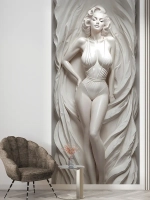 Объемные 3D Фотообои "Мэрлин Монро из мрамора" в стиле барельеф