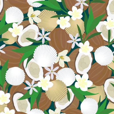 Seamless pattern Coconuts, flower, leaves.
