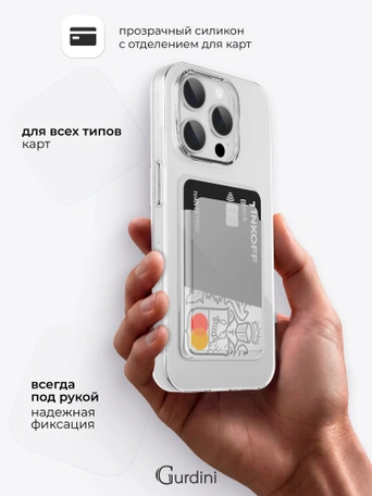 Чехол накладка iPhone 13 Pro Max 6.7" Gurdini силикон с отделением для карты прозрачный