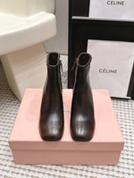 Женские кожаные ботильоны Miu Miu на каблуке 6 см — тёмно-коричневые — фото 2