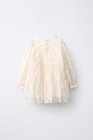 ZARA КРУЖЕВНОЕ ПЛАТЬЕ СО ВСТАВКАМИ, ЭКРЮ