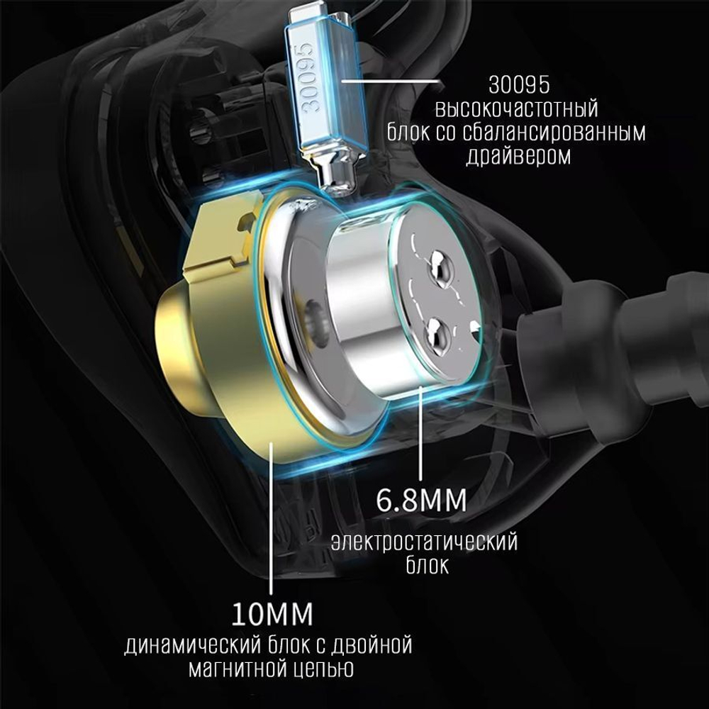 Наушники KZ ZEX Pro с микрофоном, серебристые