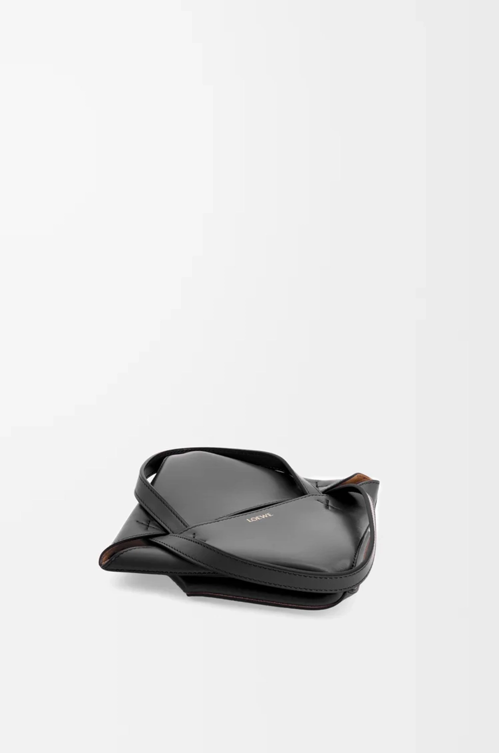 Loewe Мини-сумка Puzzle Fold из блестящей телячьей кожи, черный