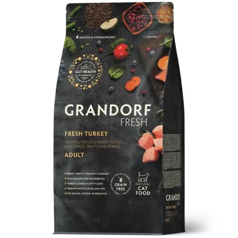 Grandorf Fresh сухой корм для взрослых кошек свежее мясо индейка с бататом 2 кг