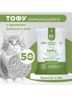 соевый наполнитель Тофу комкующийся, зеленый чай 50 л