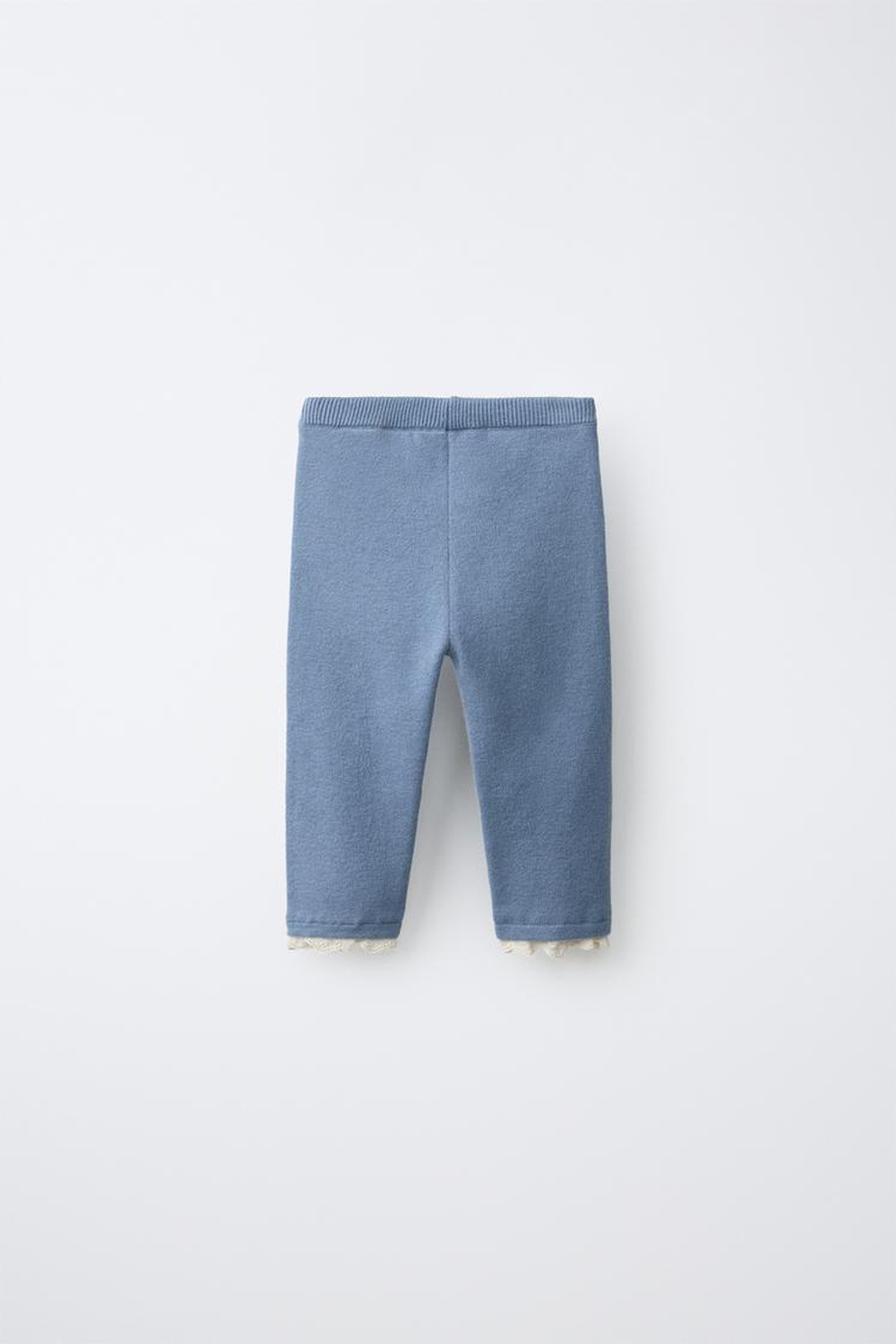 ZARA ТРИКОТАЖНЫЕ ЛЕГИНСЫ С КРУЖЕВОМ, ГОЛУБОЙ