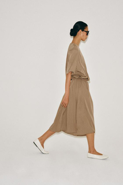 ZARA ЮБКА МИДИ ИЗ НЕЙЛОНА — ZW COLLECTION, СЕРО-КОРИЧНЕВЫЙ
