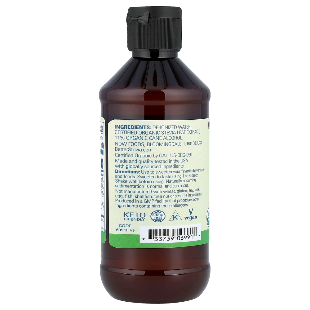 NOW Foods, Better Stevia®, органический жидкий подсластитель с нулевой калорийностью, 237 мл (8 жидк. унций)