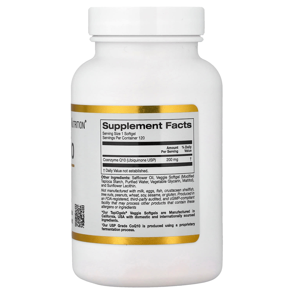 California Gold Nutrition, коэнзим Q10, 200 мг, 120 растительных капсул