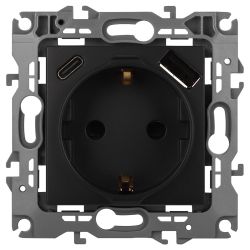 Розетка ЭРА Серия 12 12-4108-05 2P+E 16A-250В со шторками с USB type-A+C 5В-3А антрацит | Эра 12
