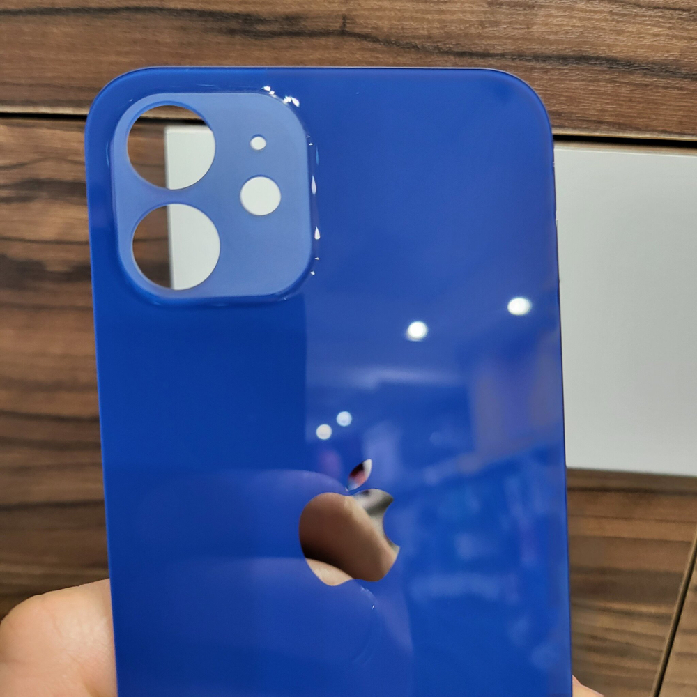 Крышка для iPhone 12 - задняя стеклянная панель "премиум качество" (синего цвета)