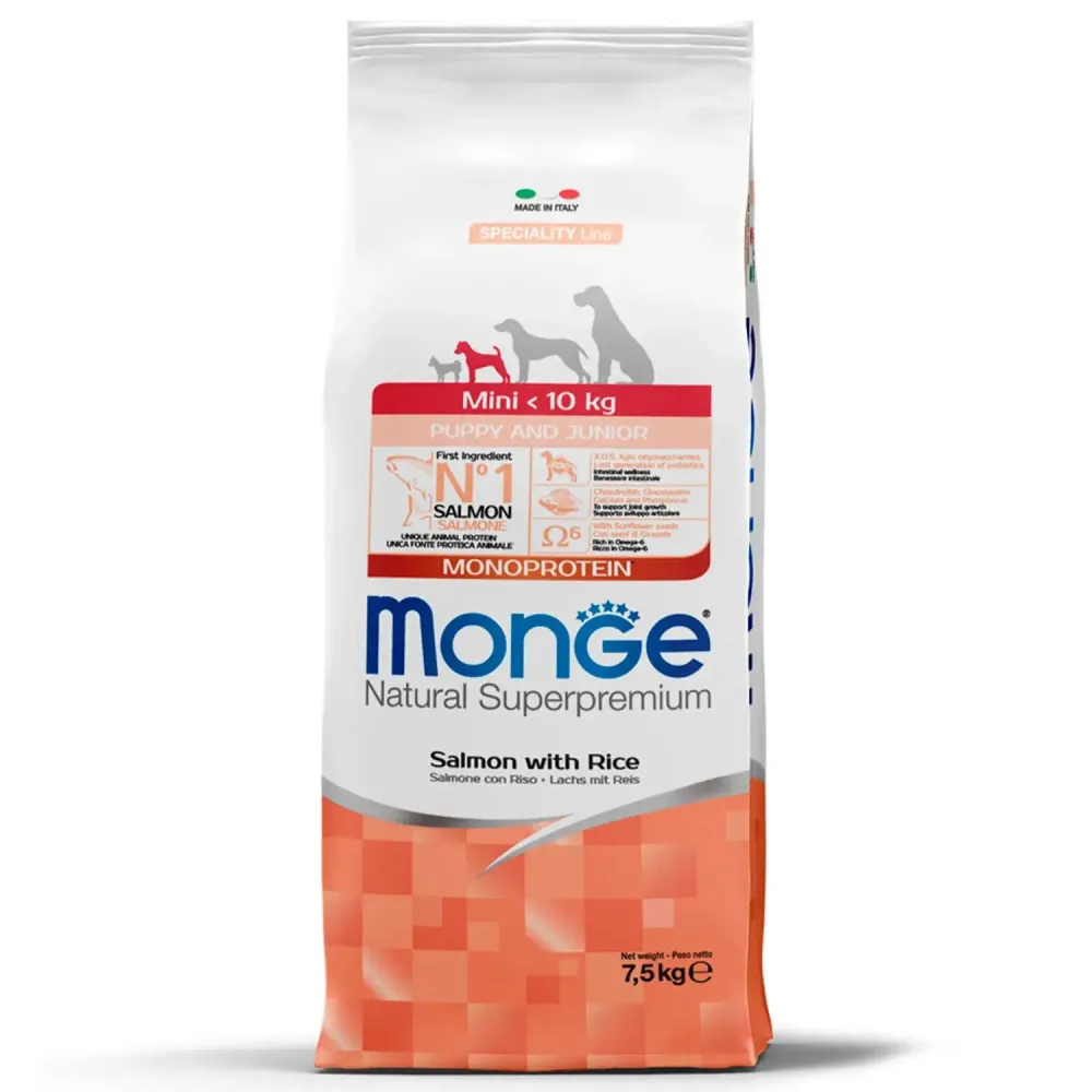 Сухой корм Monge Dog Speciality Line Monoprotein для щенков мелких пород из лосося с рисом