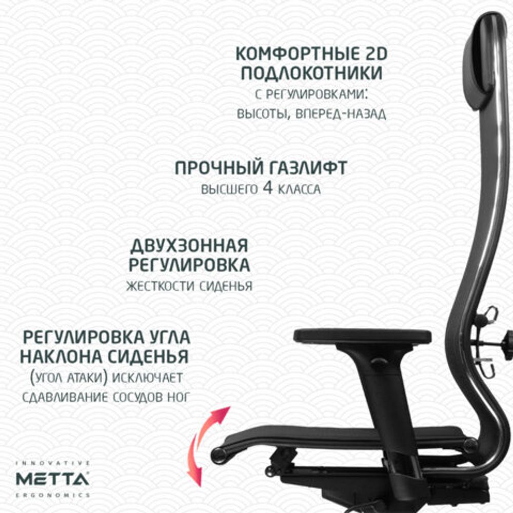Кресло МЕТТА "ErgoLife" 10 B1-104D, хром, синхромеханизм, 2D-подлокотники, прочная сетка, черное