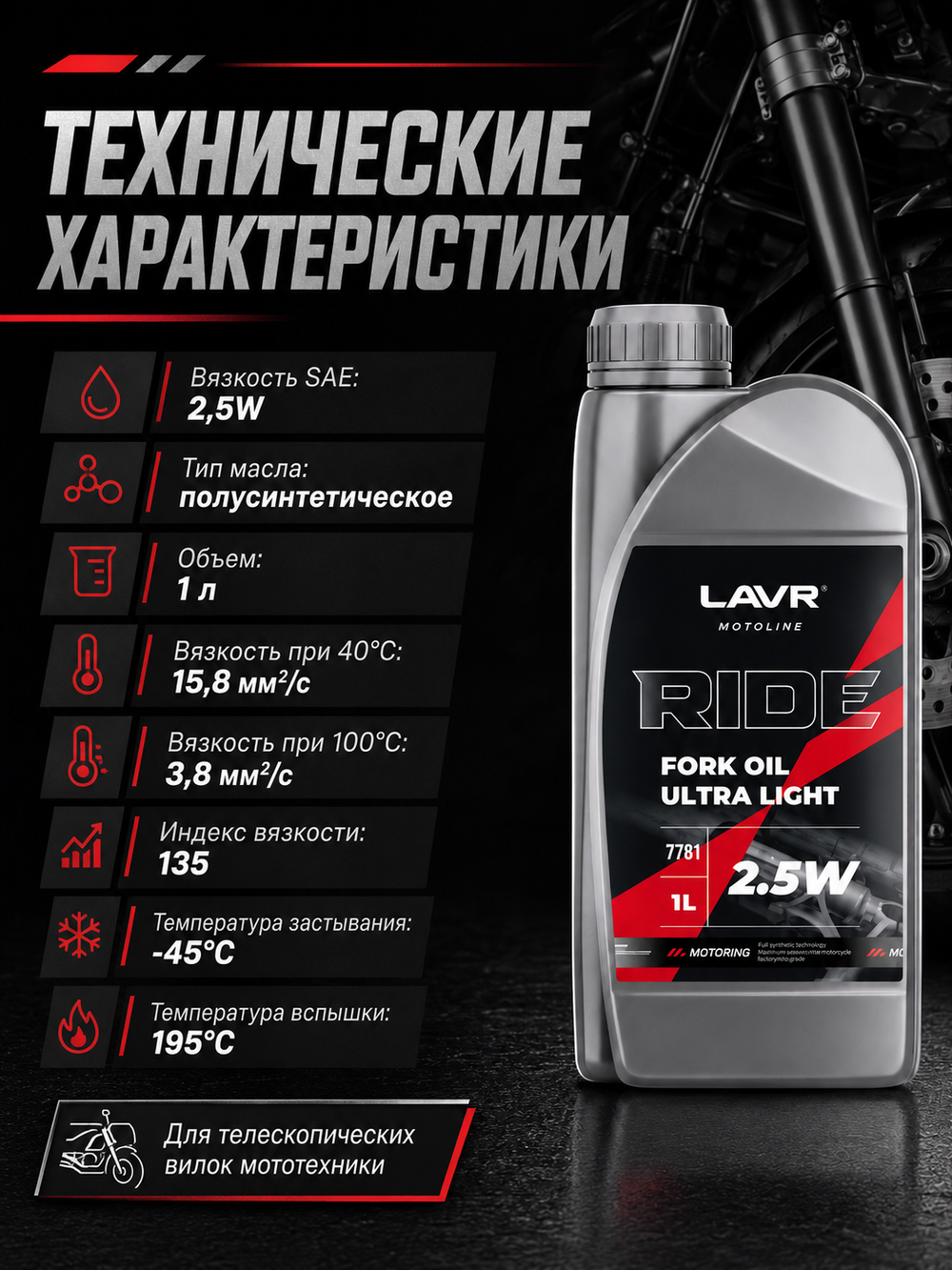 Масло вилочное LAVR RIDE Fork oil 2,5W 1л