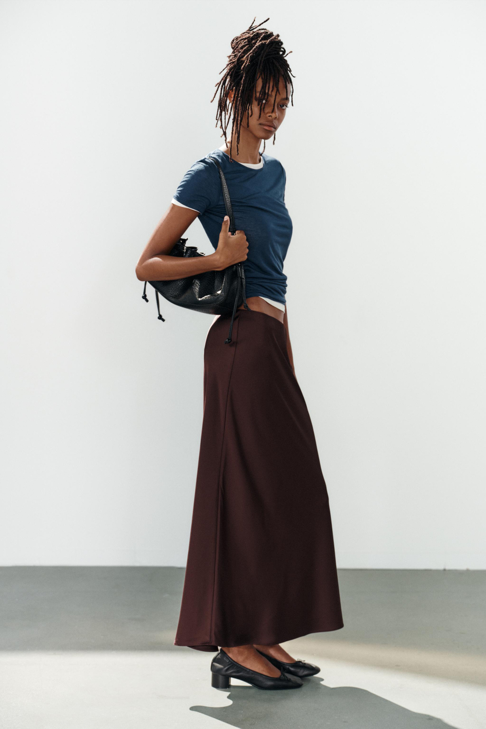 АТЛАСНАЯ ЮБКА МИДИ В ГОРОШЕК — ZARA