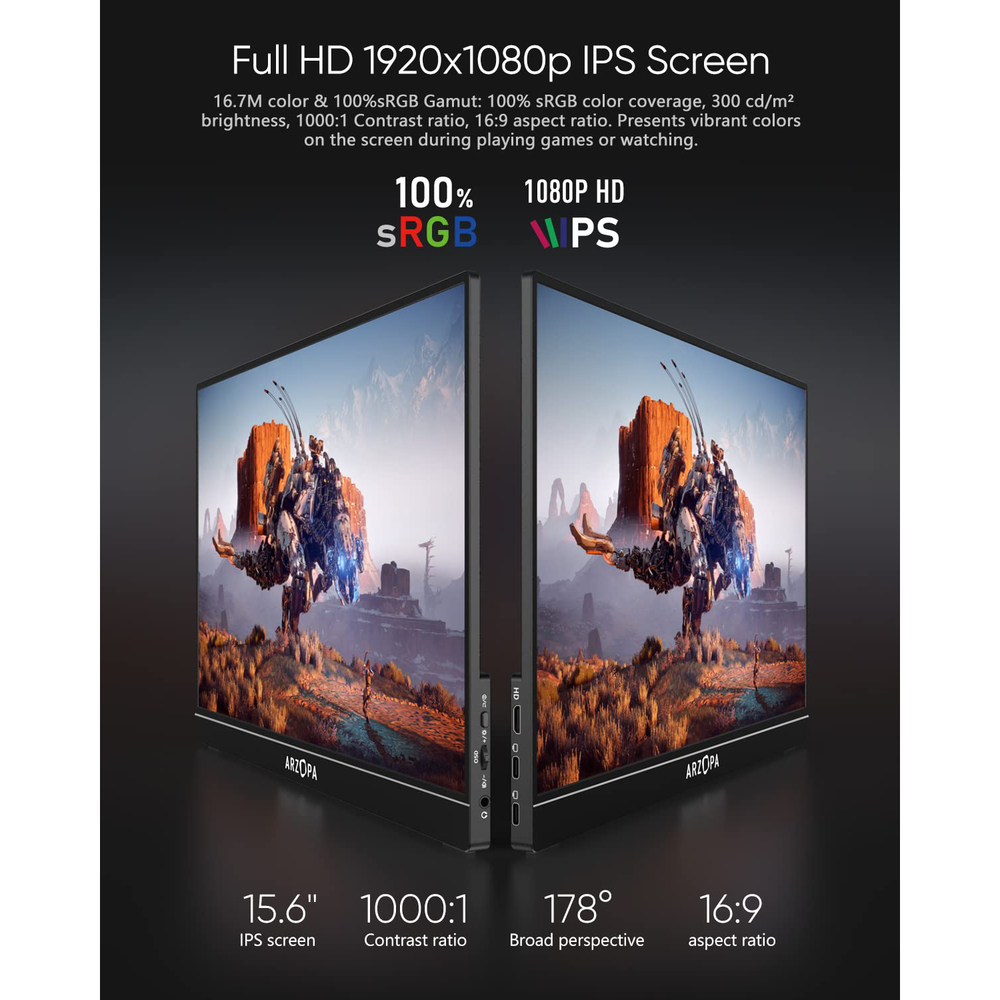 16.1" Портативный монитор Arzopa ,G1 Game IPS, FHD 1920x1080, 144 Гц