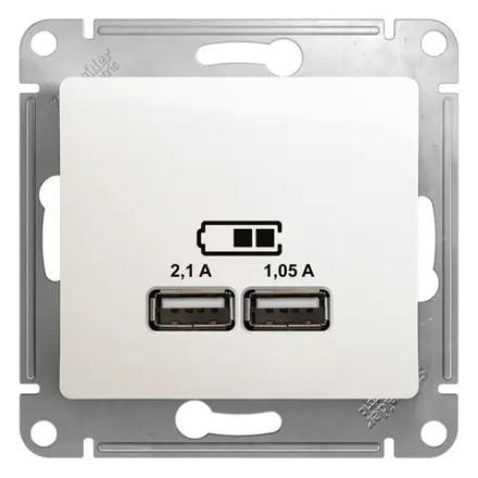 GLOSSA USB РОЗЕТКА A+A, 5В/2,1А, 2х5В/1,05А, механизм, ПЕРЛАМУТР
