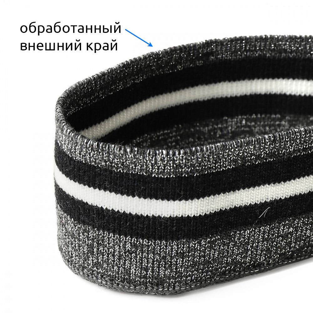 Подвяз (довяз) трикотажный 3.5х80 см, серый с люрексом с т.серыми и белой полосами, 100% п/э, 5 штук