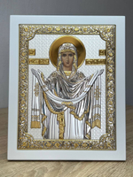Покрова БМ, икона прямоугольная с рамкой, белое дерево 185х235