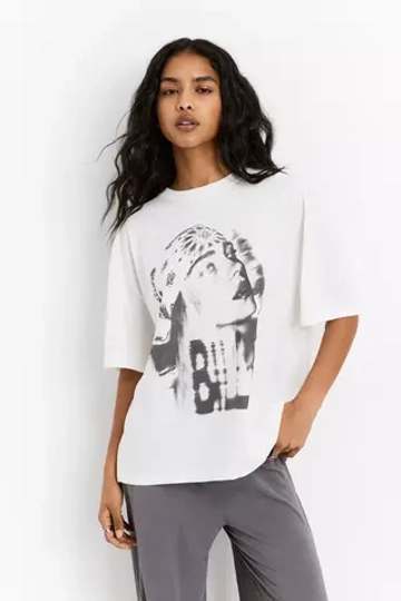 PULL&BEAR Футболка с принтом Billie Eilish, белый