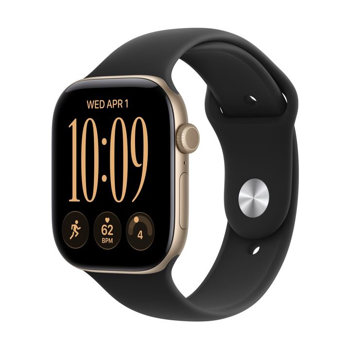 Смарт-часы Apple Watch Series 12 GPS 46mm Light Gold Aluminium, Black Sport Band, размер M/L