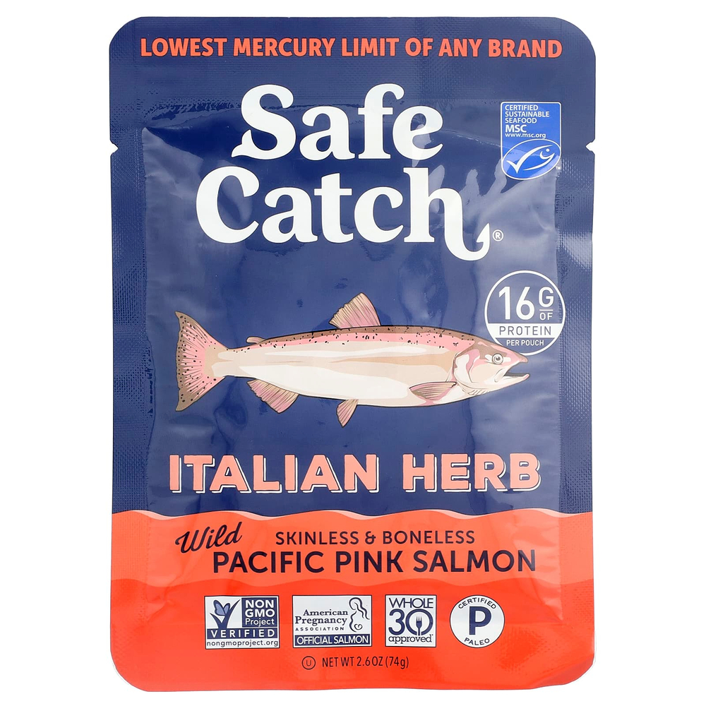 Safe Catch, дикая тихоокеанская горбуша, без кожи и костей, с итальянскими травами, 74 г