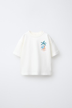 ZARA ФУТБОЛКА С ВЫШИВКОЙ, ЭКРЮ