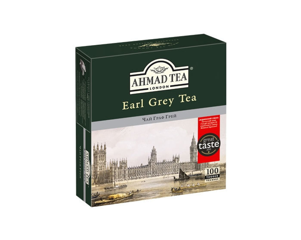 Чай черный с бергамотом в пакетиках Ahmad Tea Earl grey, 100 пак/уп