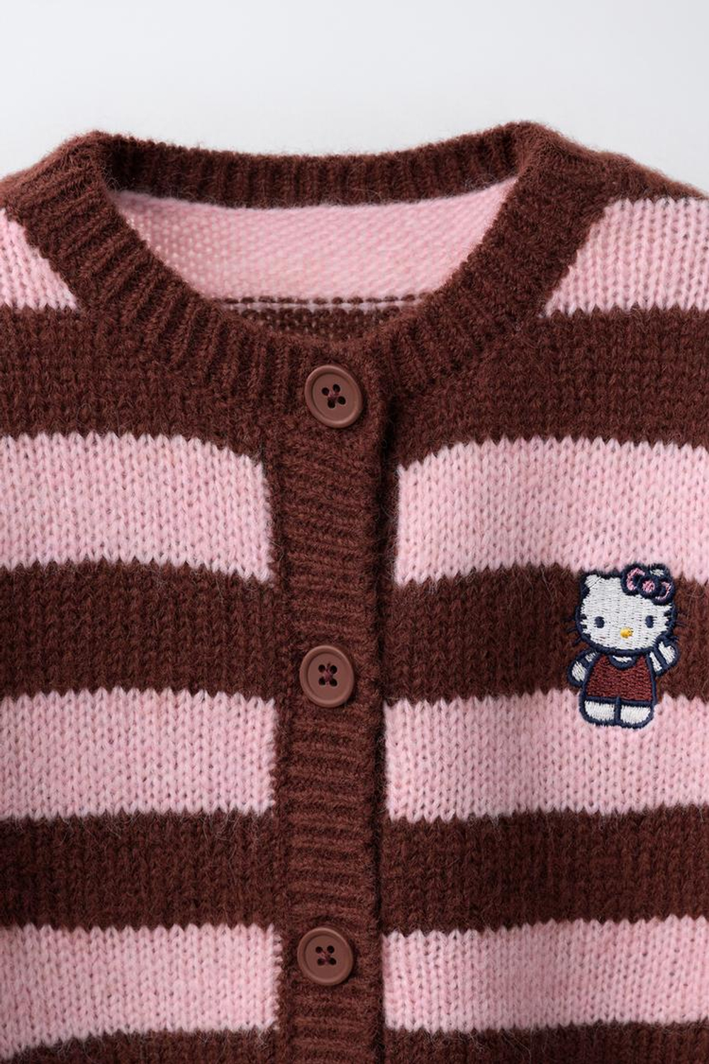 ZARA КАРДИГАН В ПОЛОСКУ С ВЫШИВКОЙ HELLO KITTY ©, БУРГУНДИ