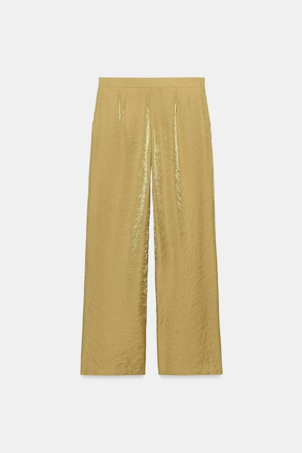 ZARA БРЮКИ ПРЯМОГО КРОЯ ИЗ ЖАТОЙ ТКАНИ, ЗОЛОТИСТЫЙ