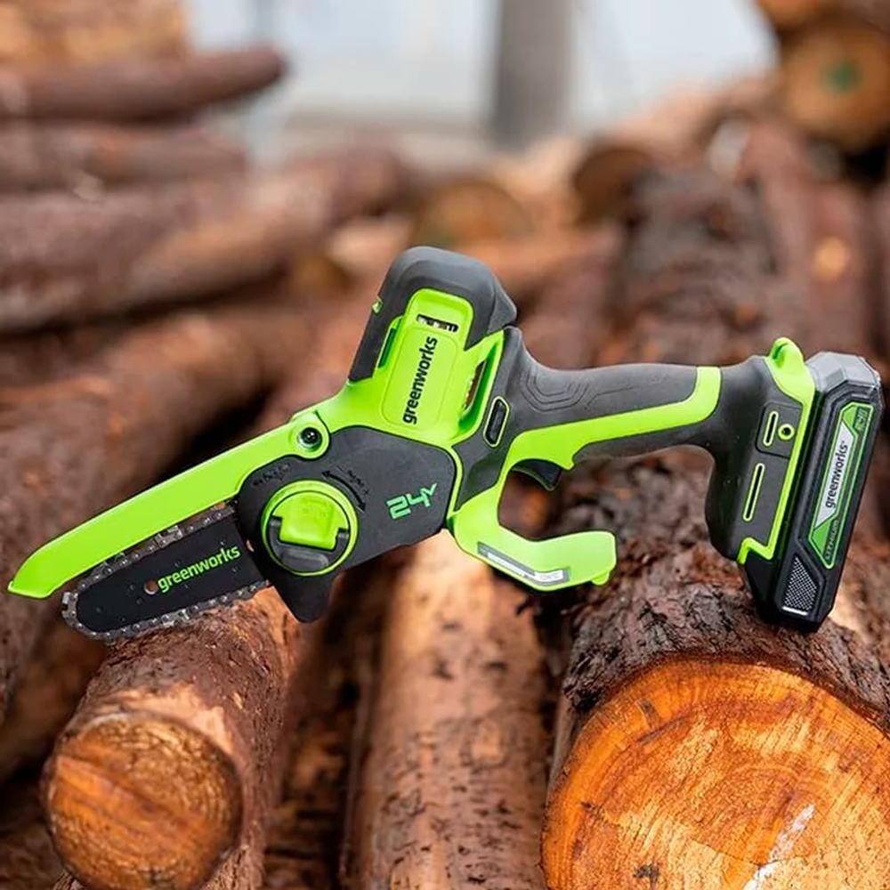 Цепная мини пила аккумуляторная Greenworks Арт. 2008207, 24V, 10см