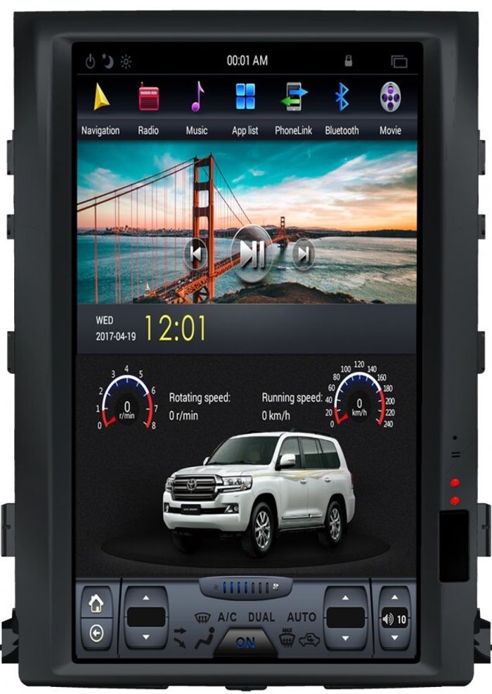 Магнитола для Toyota Land Cruiser 200 2007-2015 (со штат. камерой или 360) - Kuberg ZF-1816-GE монитор 16" в стиле "Тесла" на Android 13, Быстрая, CarPlay, 4G SIM-слот