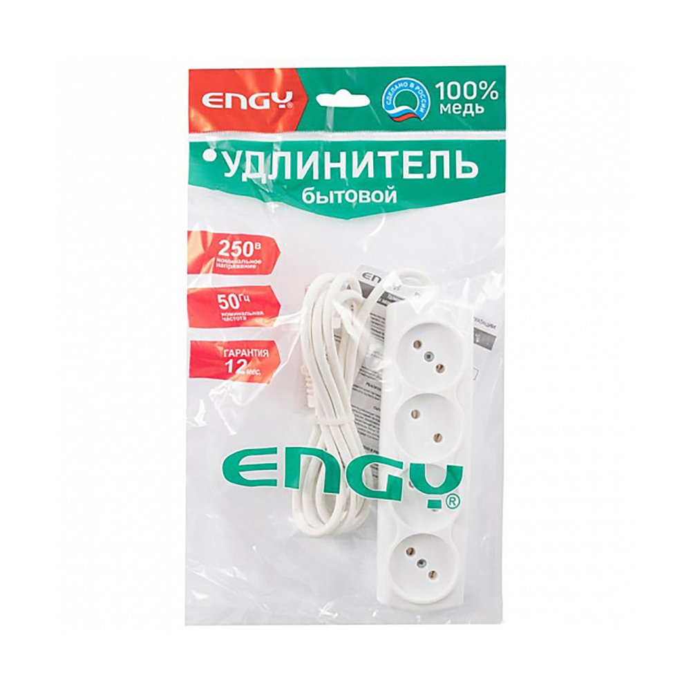 Удлинитель Engy 186698 "Премиум" [1,7м; 4роз; ПВС2х0,75; белый]