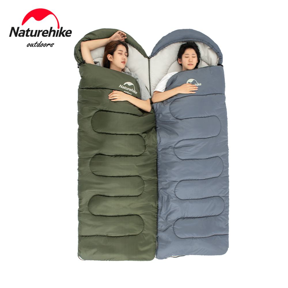 Спальный мешок Naturehike Y150L с круглым дном и капюшоном, зеленый, молния слева (NH21MSD08)