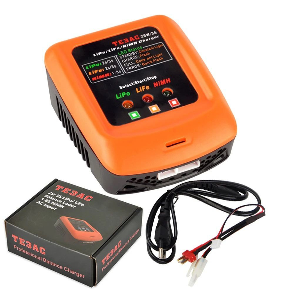 Балансирующее зарядное устройство TE3AC, 100-240 В, 25 Вт, 3 а, с T-plug / Tamiya , для 2S, 3S, LiFe/1-8S NiMH аккумуляторов