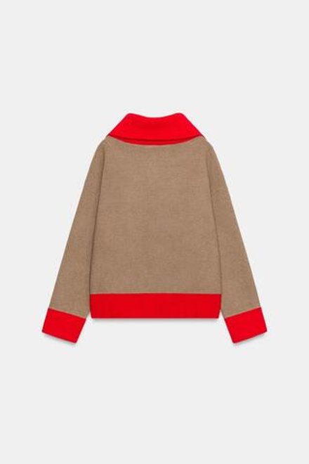 ZARA КОМБИНИРОВАННЫЙ КАРДИГАН, ЭКРЮ/КРАСНЫЙ
