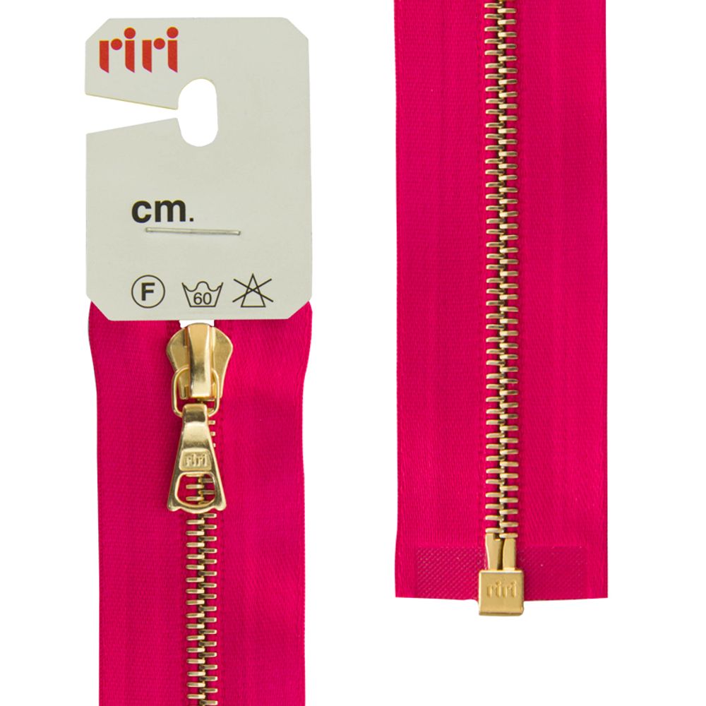 Молния металл RIRI Т4 (4 мм) 1 зам., разъем., 65 см, Gold, атласная тесьма, цв.9407, малиновый, 1 шт