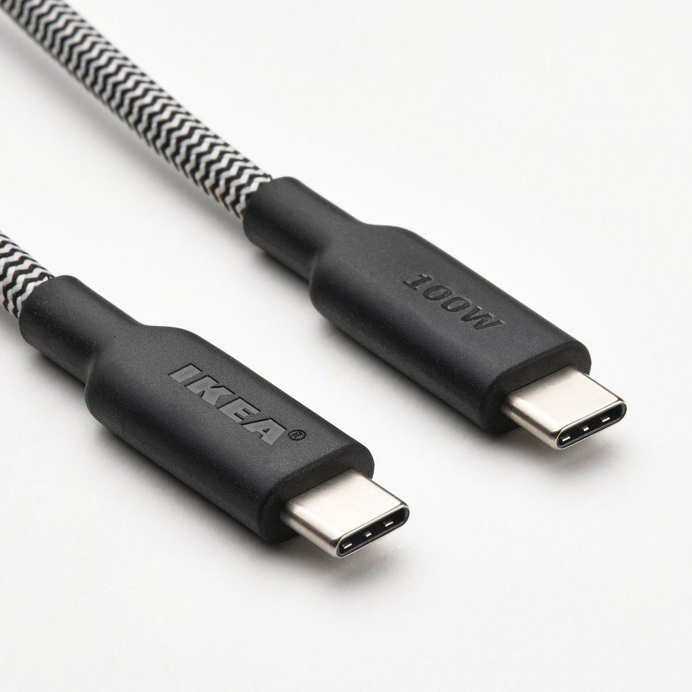 IKEA RUNDHULT  (ИКЕА РУНДХУЛТ)  -  Кабель USB-C - USB-C - чёрный/белый 1,5 м/100 Вт