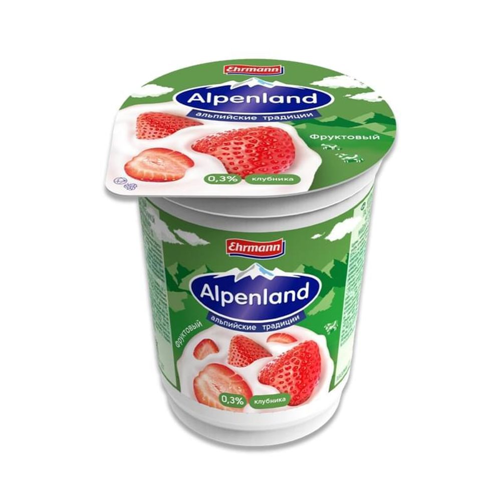 Йогурт Альпенланд 0,3% фруктовый 320гр*12шт Клубника, шт