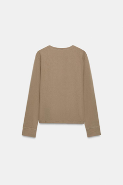 ZARA ФУТБОЛКА ИЗ РУСТИКАЛЬНОГО ХЛОПКА, КОРИЧНЕВЫЙ