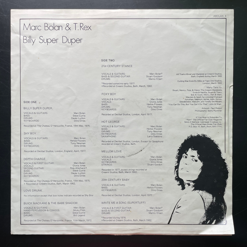 Marc Bolan & T.Rex ‎– Billy Super Duper (Англия 1982г.) Red