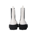 CHANEL Cow Leather Round Tip Chelsea Boots Medium Heel 3 5cm Women"s Black White