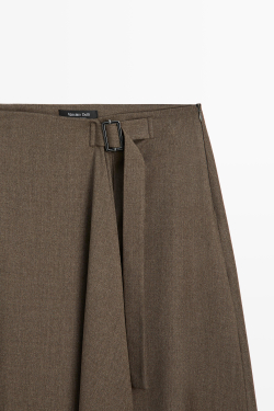 Massimo Dutti Миди-юбка с пряжкой, серо-коричневый