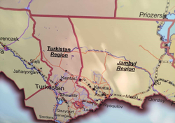 "The Republic of Kazakhstan", с 17 областями + 3 обл. города, Размер 150*250 см. 2024 г. англ.яз