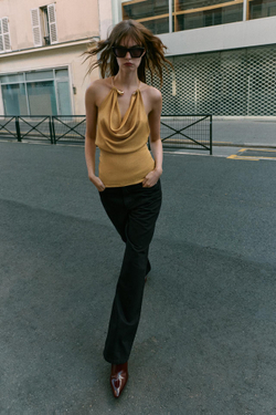 ZARA ТОП С МЕТАЛЛИЧЕСКИМ ЧОКЕРОМ, ЗОЛОТОЙ